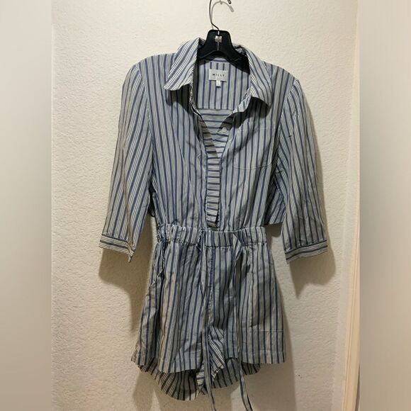 Milly Striped Linen Charlie Romper open back size Small H6 - Picture 3 of 15